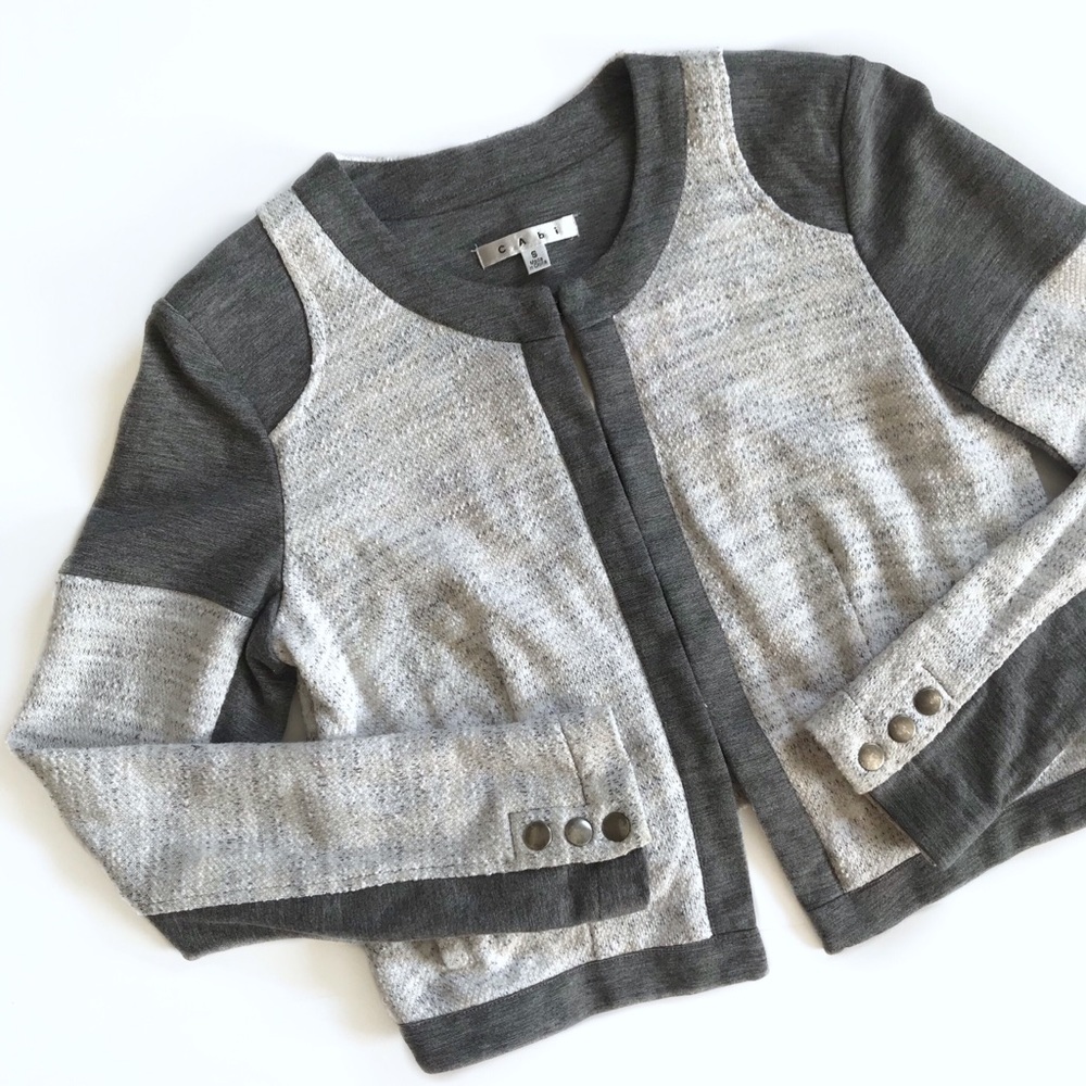 CAbi • Shrunken Blazer gray colorblock knit jacket